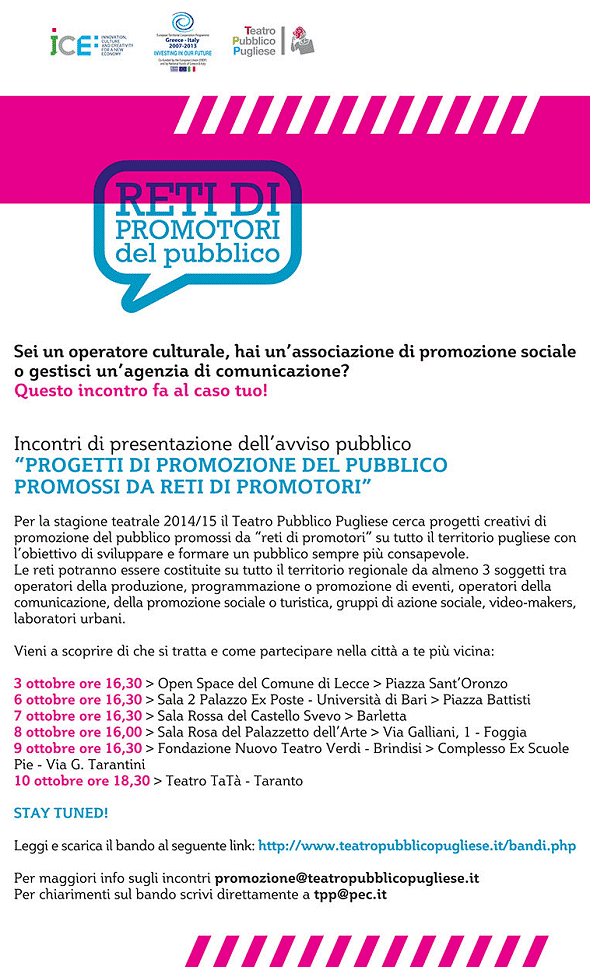 Date e location definitive: Incontri Reti di Promotori del Pubblico