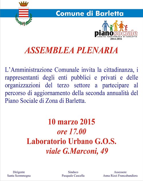Percorso di aggiornamento della seconda annualità del Piano Sociale di Zona di Barletta
